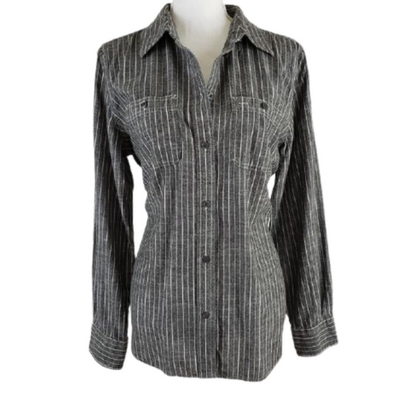 Lauren Jeans Co Gray Pin Stripe Button Down Shirt Size S/M - Picture 4 of 16